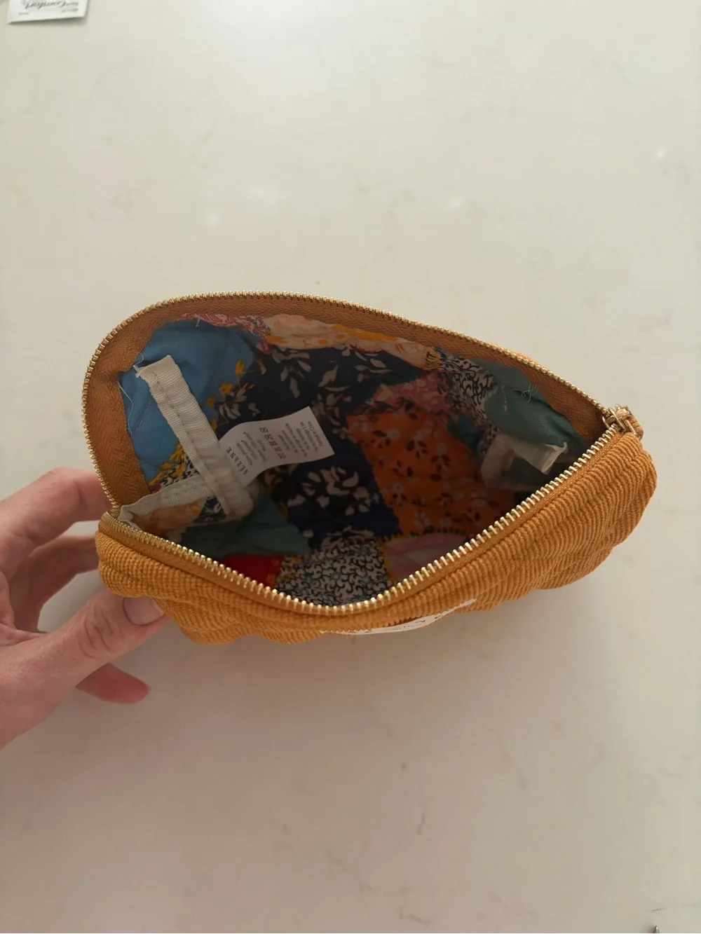 SEZANE NEW Quilted Corduroy Mustard Gold Cosmetic Toiletries Pouch Bag Tote